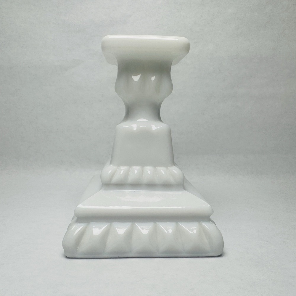 Milk Glass Candlestick Holder Square Pedestal Farmhouse Core French White 4.5"